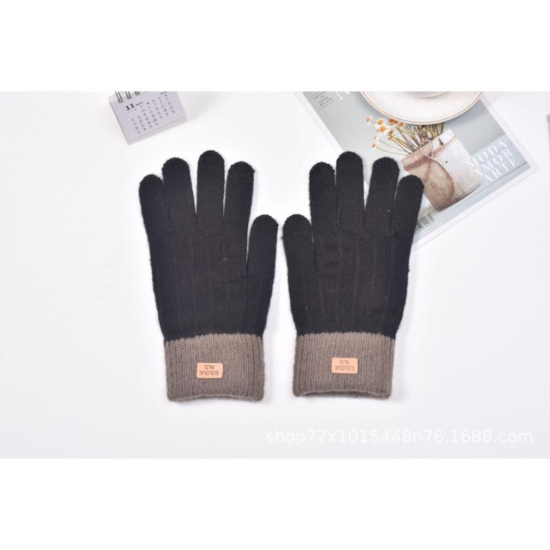 Winter thermal gloves knitted thermal wool jacquard leather standard imitation cashmere gloves jacquard game gloves