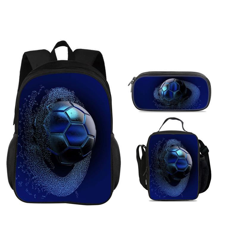 Soccer Backpack, Pencil Case, Ice Pack, 3Pcs Set, New Football Print, Best Partner for Male and Female Students Going To School