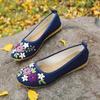 Vintage bestickte Damen-Flats, Blumen-Slipper, runde Zehenschuhe, Slipper, Ballerinas