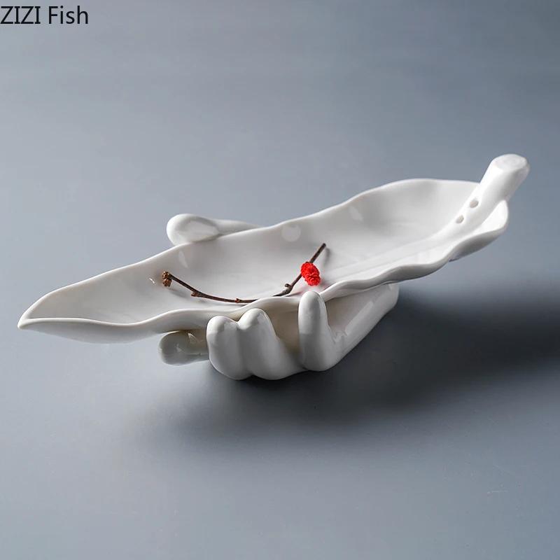 BRCreative White Tableware Leaf Plate Buddha Hand Plate Hotel Restaurant Dessert Sushi Plate Nordic Home Kitchen Ceramic TablewareEY