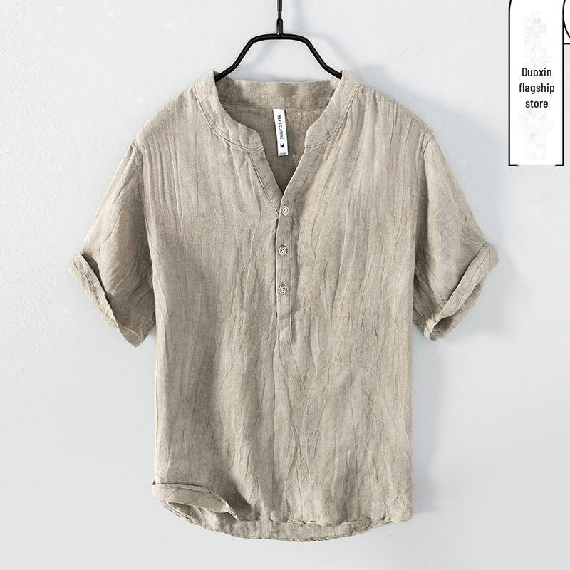 Men's Retro Linen V-Neck Short-Sleeve T-Shirt