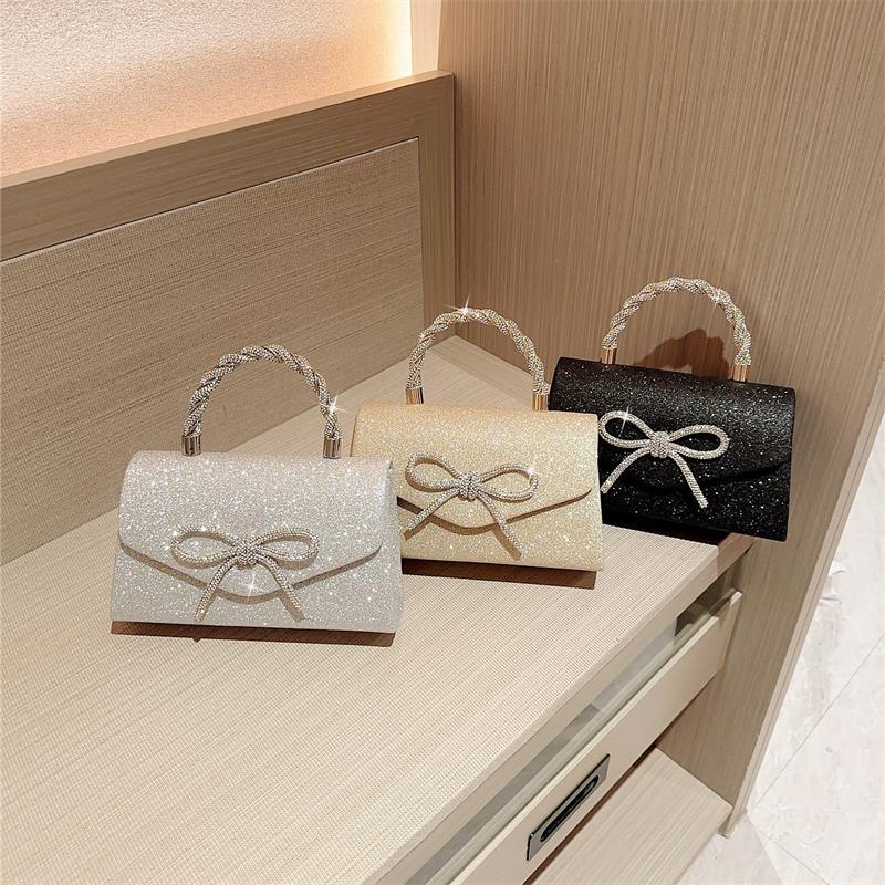 Fashion Rhinestone Bow Evening Bag Shoulder Bags Glitter Gold Silver Black Chain Crossbody Bag High-end Luxury Women Clutch Bags