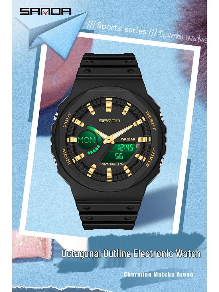 Sanda Dual Display Koreanischer Stil Wasserdicht Multifunktionale Studentenuhr