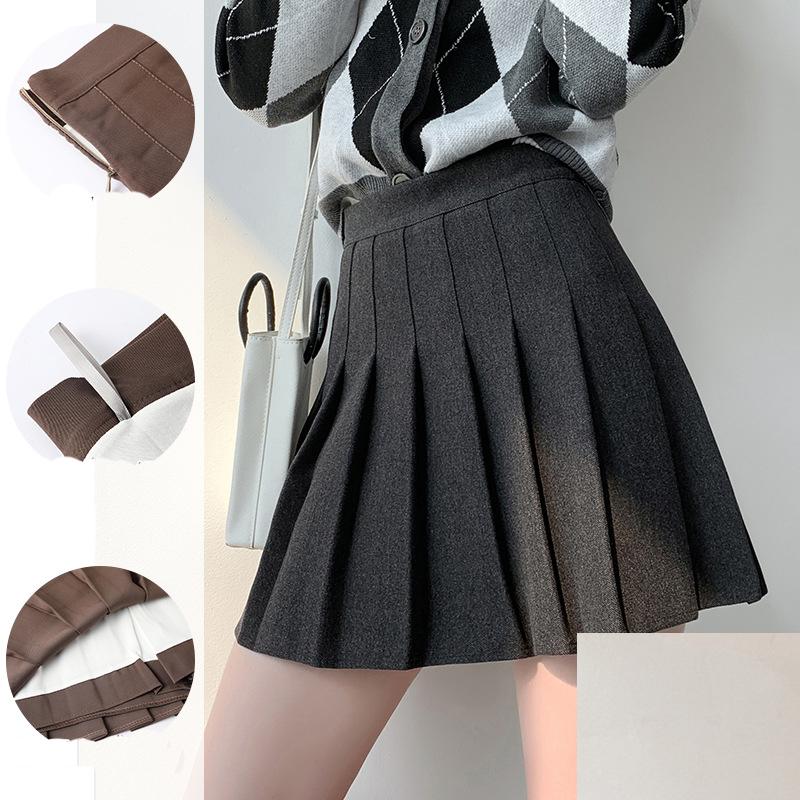 Podzimní a zimní dámská skládaná sukně Zesílená tvídová sukně Vysoký pas Úzká tenká sukně do půl těla