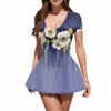 Women's Fashion Sexy Printing Short Sleeve Round Neck Bubble Hem  Dress