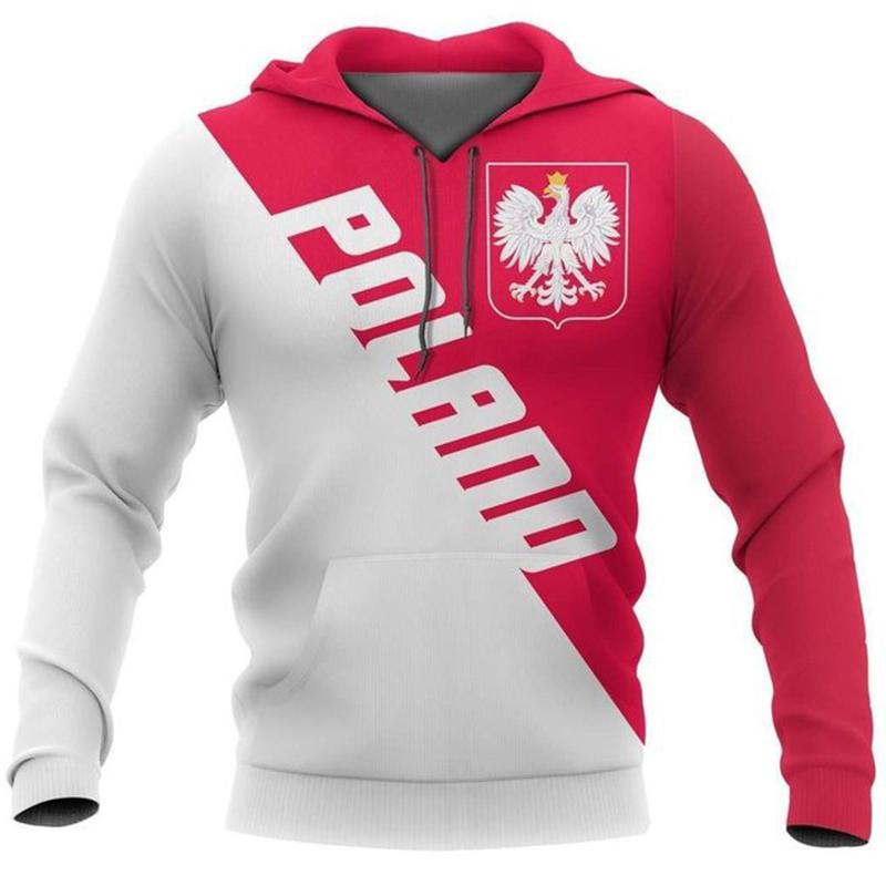 Polnische Flagge Emblem Harajuku Bedruckt Retro Mode Herren und Damen Sport Outdoor Freizeit Täglich Locker Bequem Hoodie