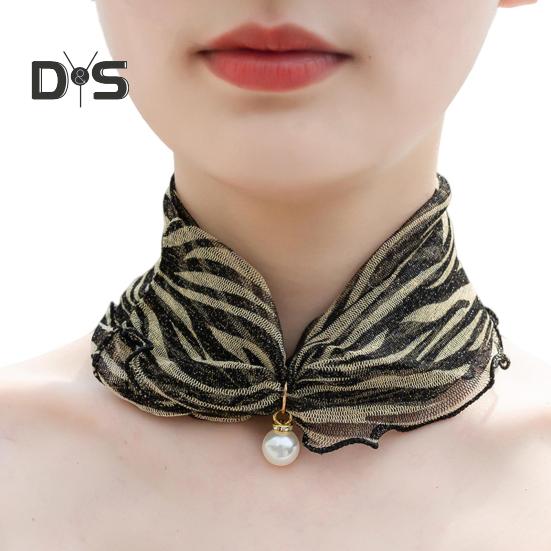 

Женский солнцезащитный крем с воротником на шею, декор из искусственного жемчуга, шифоновый шарф из органзы с принтом, прозрачная петля для шарфа, аксессуар для шеи E