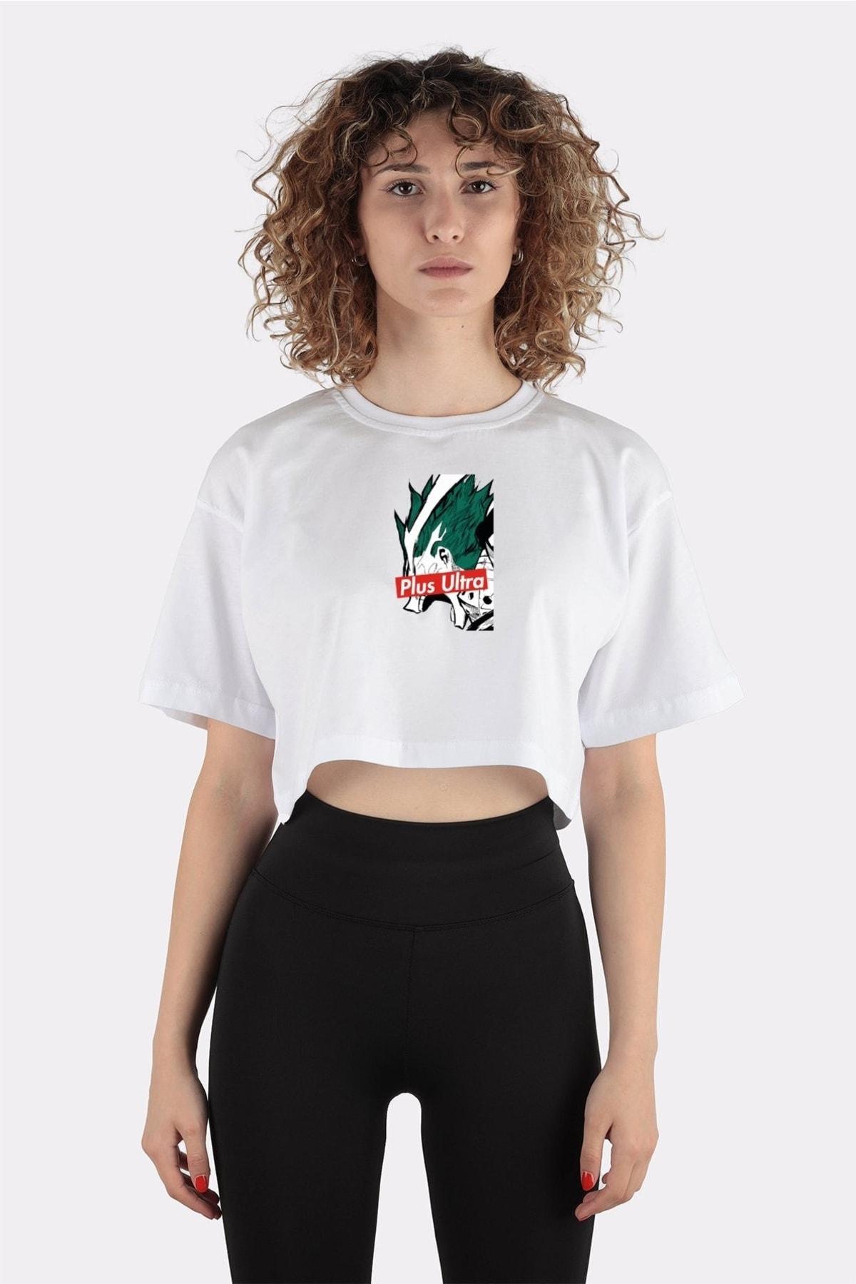 

Beyaz %100 Pamuk Bisiklet Yaka Crop T-shirt Go Beyond