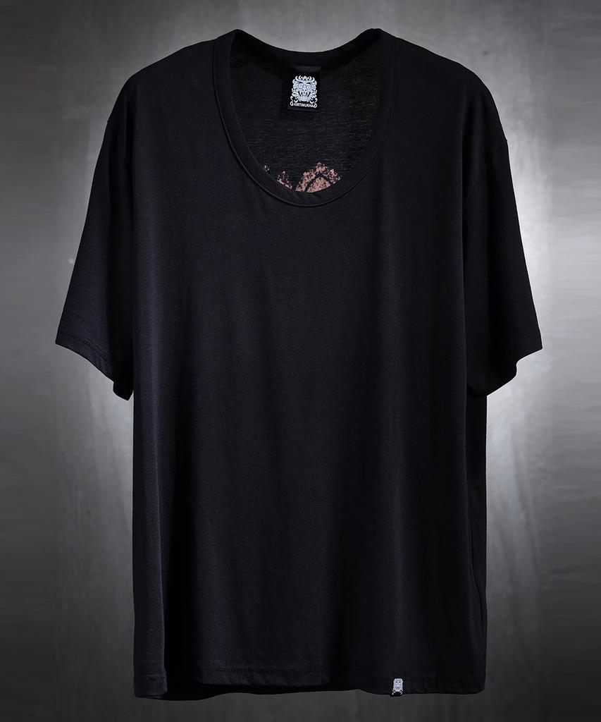 Kileutimuka Back Bleach U-Neck Short Sleeve T-Shirt Black