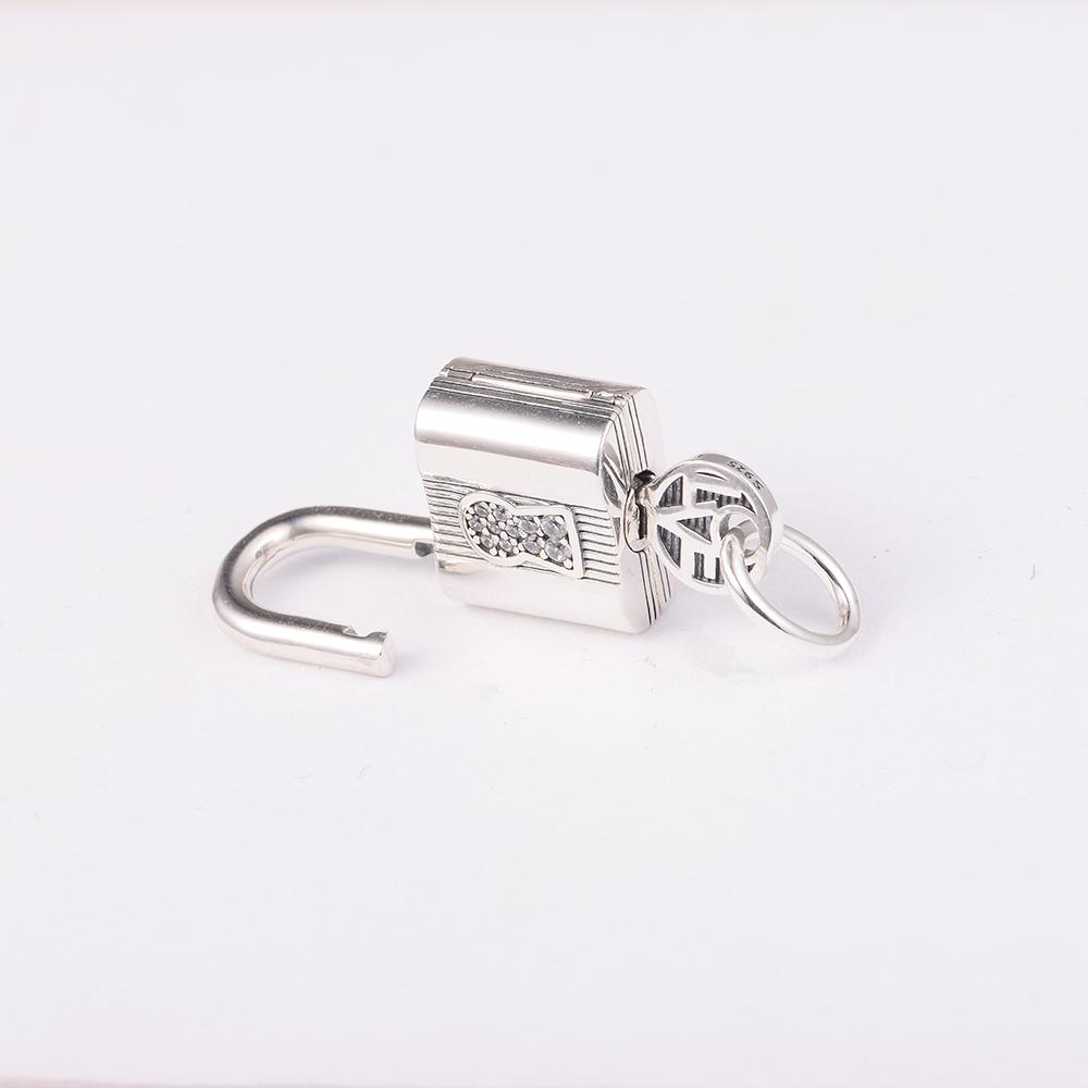 2022 Valentines Gift Padlock and Key Dangle Charm 925 Sterling Silver Crystal Beads Fits Europe Bracelets DIY Jewelry Making