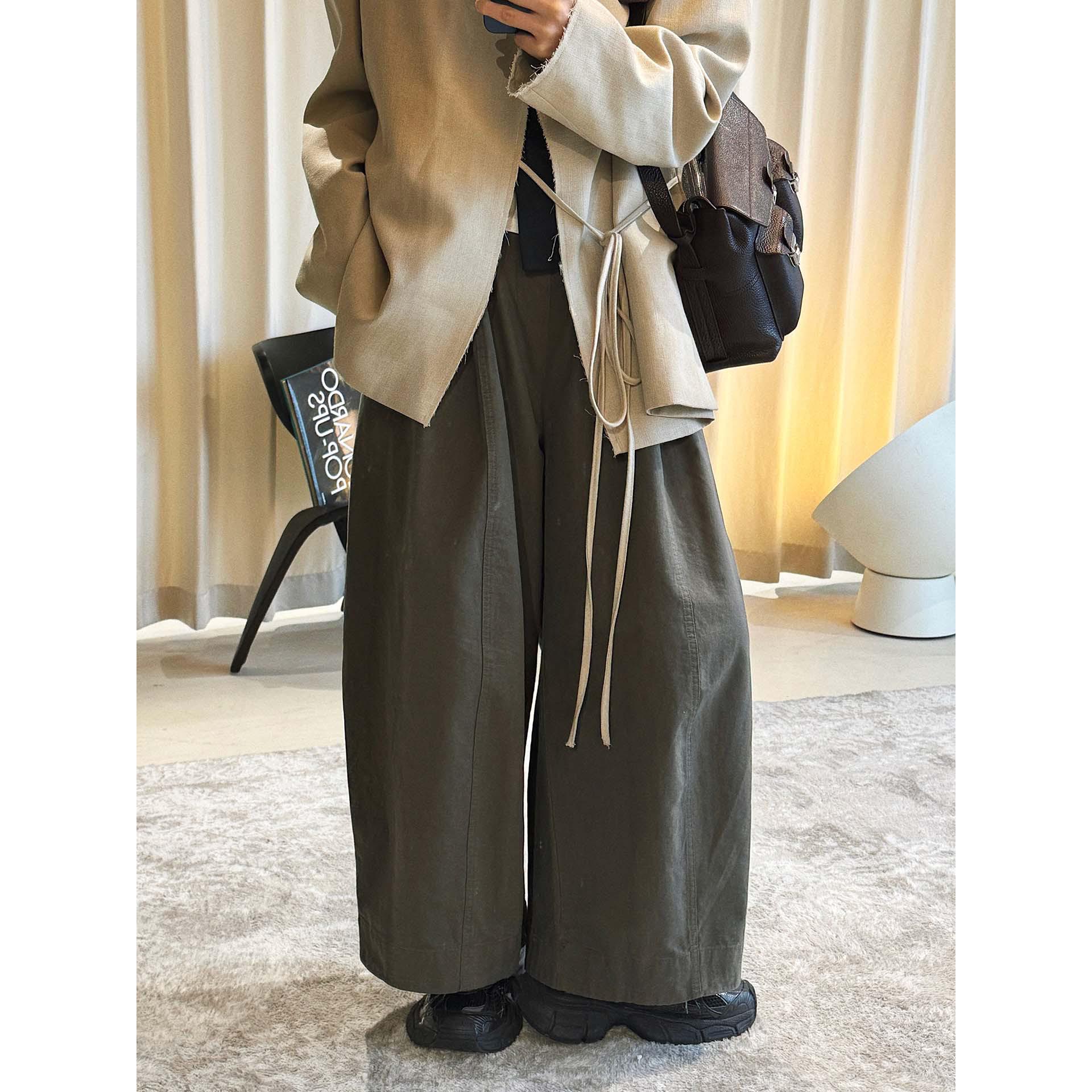 

Xu Man Spring New Japanese Workwear Style Wide-Leg High Waist Casual Trousers for Women One Size армия зеленый