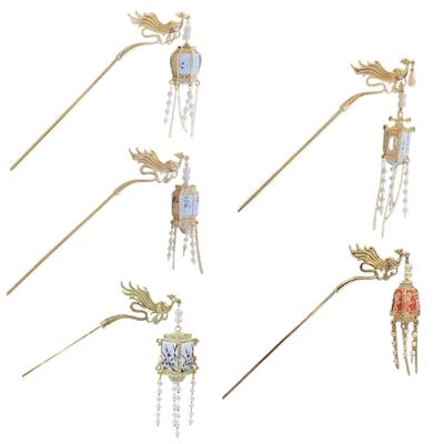 Tassels Hairpin with LED Lantern Vintage Dangling Hair Stick Combs and Stick Acrylic Hair Pin for Traditional Costume