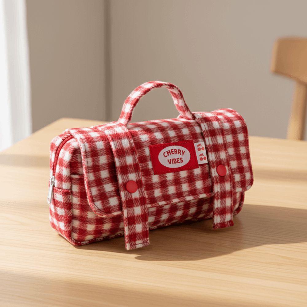 Sweet Grid Pencil Case Portable Pen Organizer Pouch Cute Stationery Organizer  Office Use