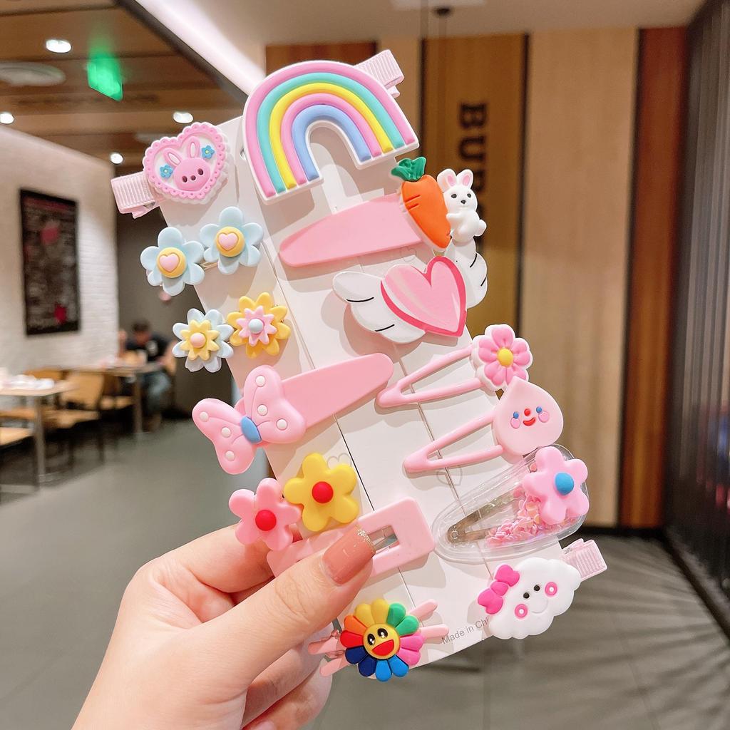14-Piece Korean Style Cartoon Fruit Hair Clip Set for Kids