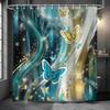 Blue And Green Butterfly Shower Curtain, Retro Colorful Fun Floral Aesthetic Shower Curtain Set Washable Waterproof Fabric