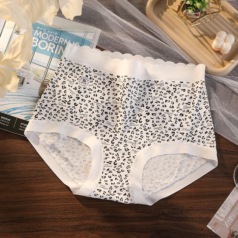 Übergröße Damen Süßer Leopardenmuster Reiner Baumwolle Antibakterieller Schritt Hochgeschnittener Bauchtasche Gesäß Nahtlose Unterwäsche