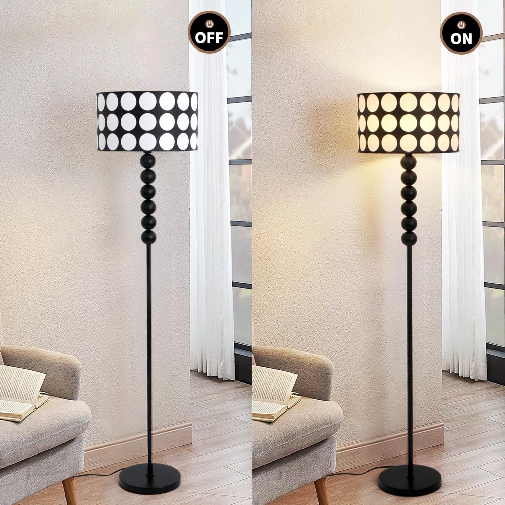 Modern LED Corner Floor Lamp with Ambient Lighting for Living Room, Black Floor Stand with Unique Fabric Lampshade, 59.84 Inch Tall, Includes Cable,