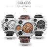 Oulm New Style Large Men's Watch Luxury Brand Men Quartz Watch Men Two Time Zone Leather Sport Wristwatches
