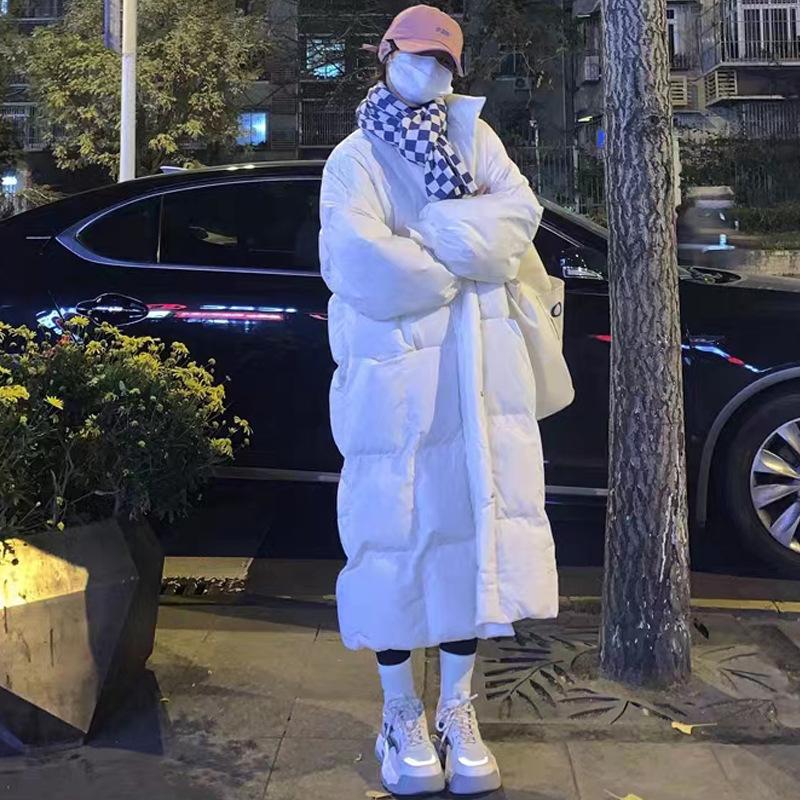 

Down cotton-padded women s new winter medium and long thickened stand-up collar student loose cotton-padded jacket couple winter coat S