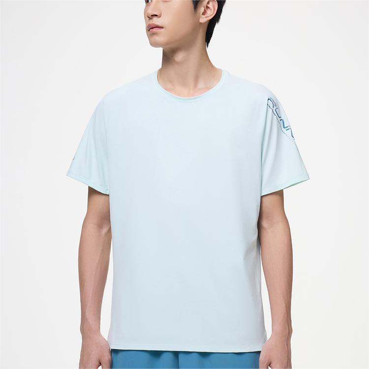 Anta Letter Round Neck Straight Fit Short Sleeve T-Shirt Men Tops Light-Blue 152425103-2