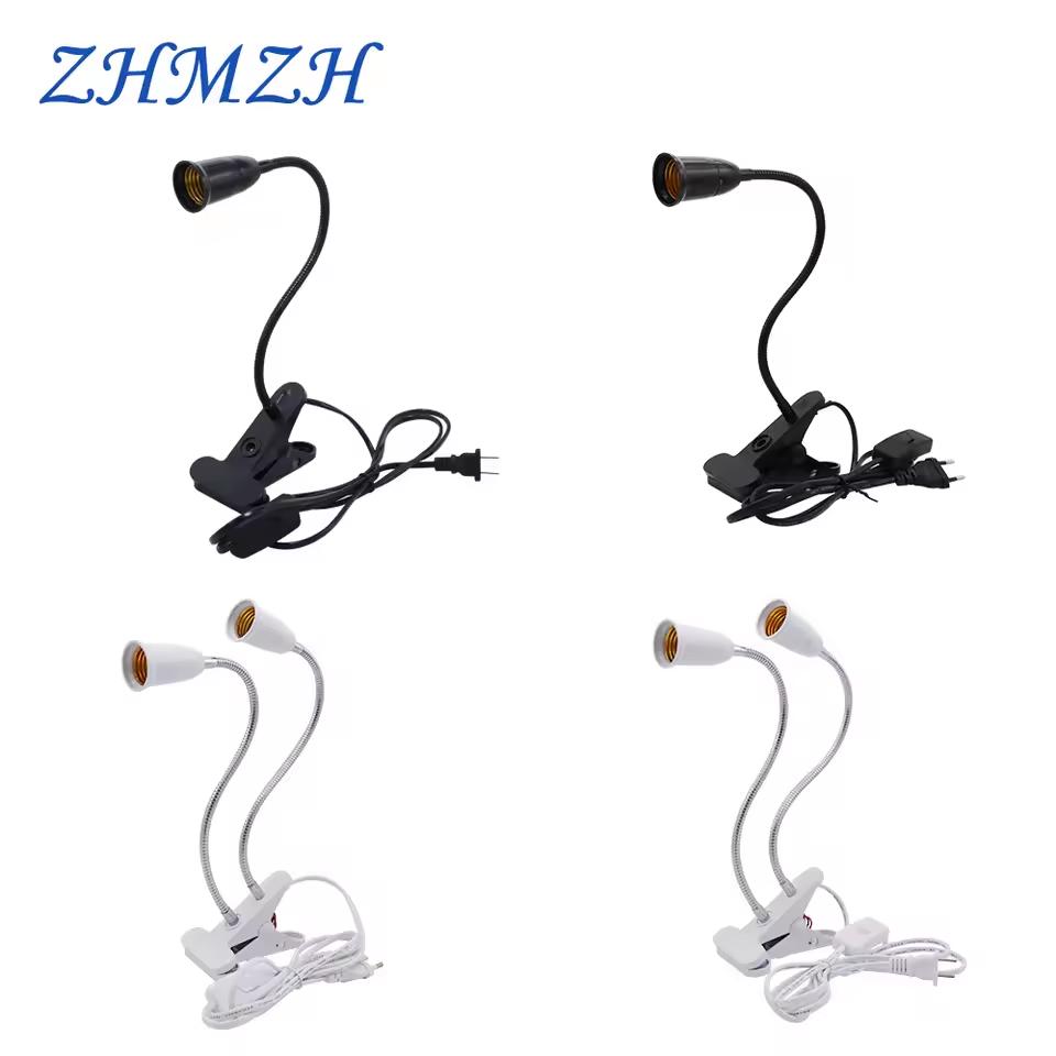 LED Reading Light E27 Clamp Lamp Base EU Plug Flexible Gooseneck Hanging Light Socket Holder with Switch Indoor Lighting Fixture