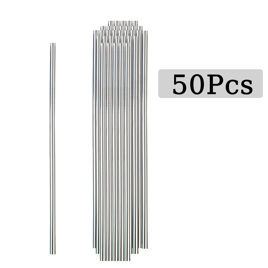 50Pcs Reusable Stainless Steel Straw Durability Drinking Straw for Drinking Fruit Juice Milk Tea Coffee Silver Straw Wholesale