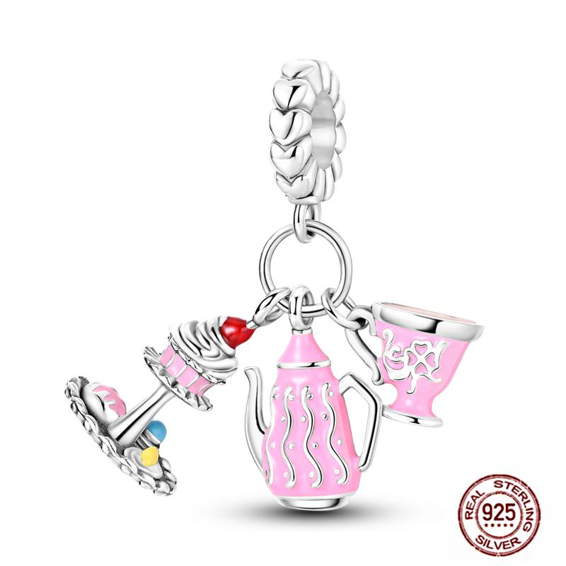 Pink Purple Series Charms Copper Murano Glass Butterfly Animal Paw Print Clasp Charm Beads Fit Original Bracelet Diy Jewelry