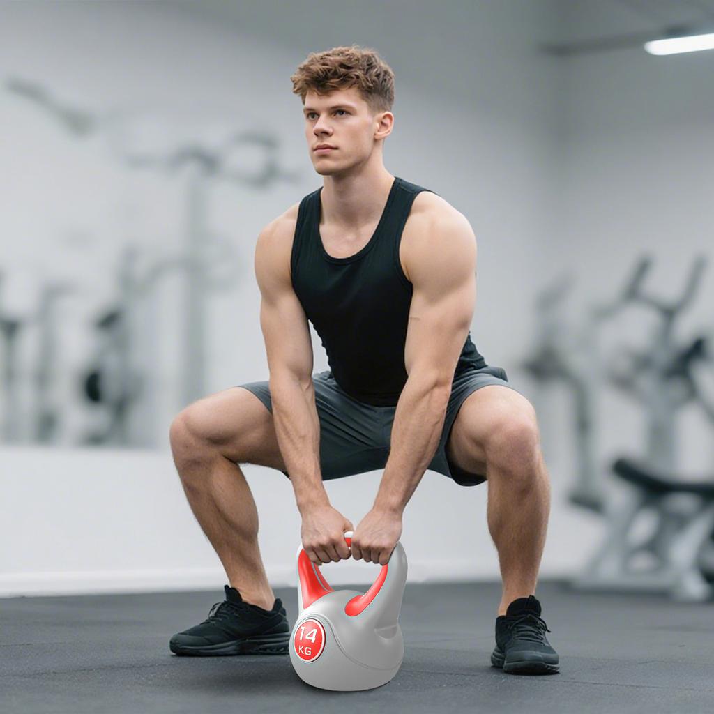 Kettlebell, 14kg Kettle Bells with Handle for Home Gym Weight Lifting and Strength Training, Red and Grey