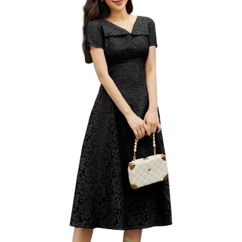 ZANZEA Women Casual V-Neck Short Sleeve Hollow Lace Patchwork Elegant Dress