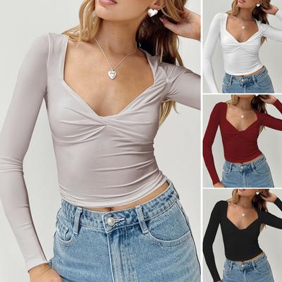 Nové Denní Fitness Dojíždění Sexy Slim Fit Y2k Základní Tričko Dámské Ležérní Volné Tričko s Dlouhým Rukávem Top