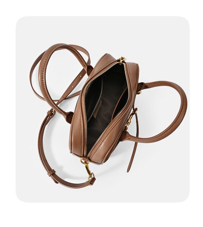 Exklusiv Retro Boston Bowling Handväska i Äkta Läder - Snygg Axelremsväska & Pendlarväska för Kvinnor