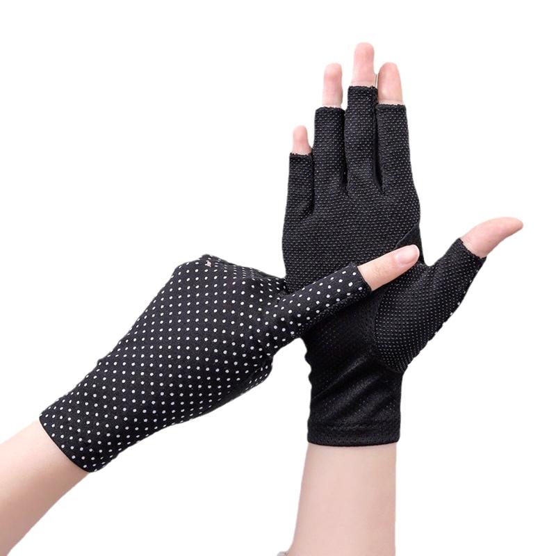 1Pair Wave Point Summer Driving Non-slip Sunscreen Outdoor Touch Screen Breathable Half-finger Gloves Soft Anti UV