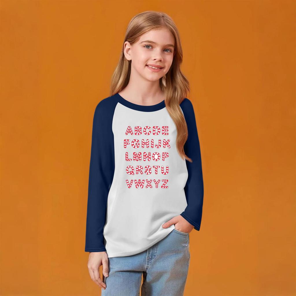 Kids' Fashionable Comfortable Christmas Print Neck Pullover Long Sleeve Top