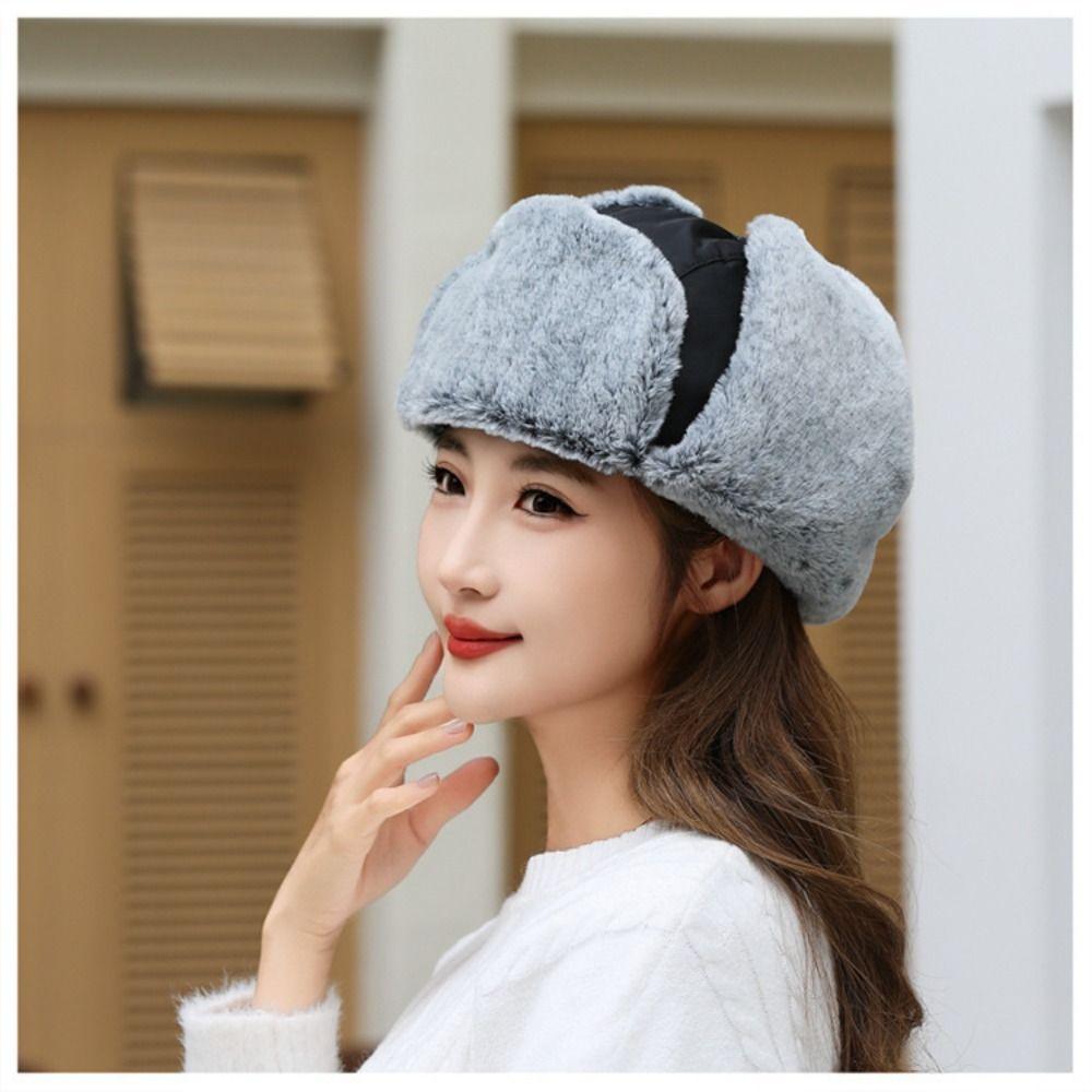 Windproof Lei Feng Hat Thickened Plush Hood Cap Fashion Cold Hat  For Women Man