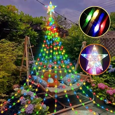 Outdoor Christmas Star Lights USB Powered 8 Modes Weatherproof LED Lights for Holiday Decor Yard Garden Waterfall Style
