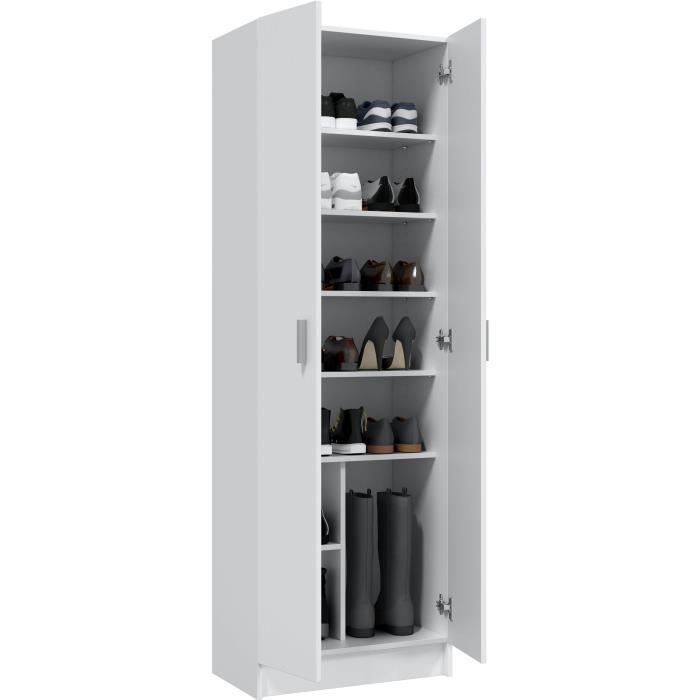 Shoe Storage Cabinet - Entrance Furniture - 2 Doors with Shelves - L 59 X D37 X H 180 Cm - Basic