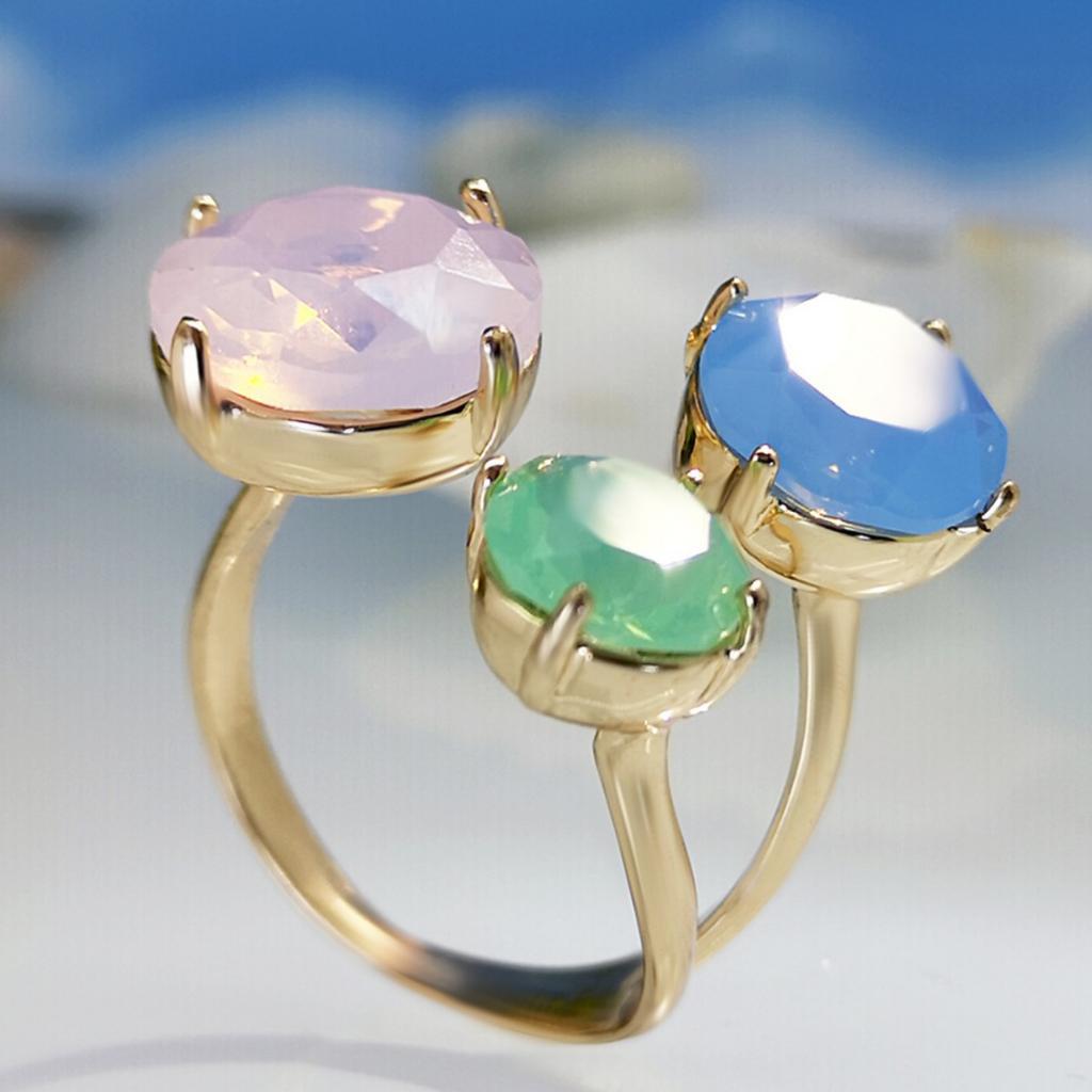 Cute Female Pink Green Blue Zircon Stone Gold Color Round Wedding Rings Promise Open Adjustable Engagement  For Women