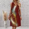 Plus Size V Neck Sleeveless Dress Cloudy Mountain Waterfall Art Print For Scenic Mountain Journey