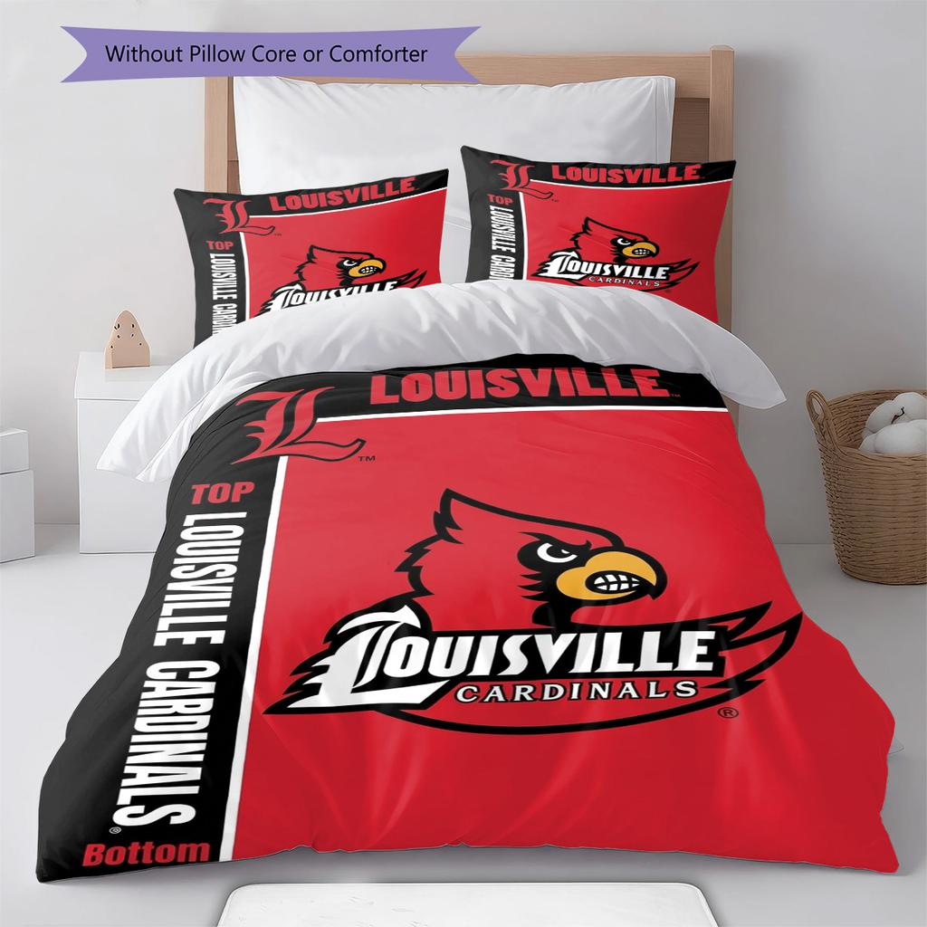 Louisville Cardinals Pattern Bedding Set Quilt Cover Pillowcase Home Decor Gift (1 * Duvet Cover + 2 * Pillowcase, Without Core)