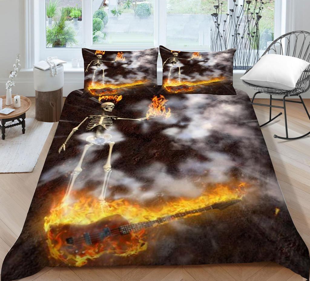 Bettbezug-Sets, Bettwäsche-Set, 3D-Schädeldruck, für Kinder, Schule, Erwachsene, Bett, Polyester, Kissenbezug, atmungsaktiv, warm, Heimtextilien