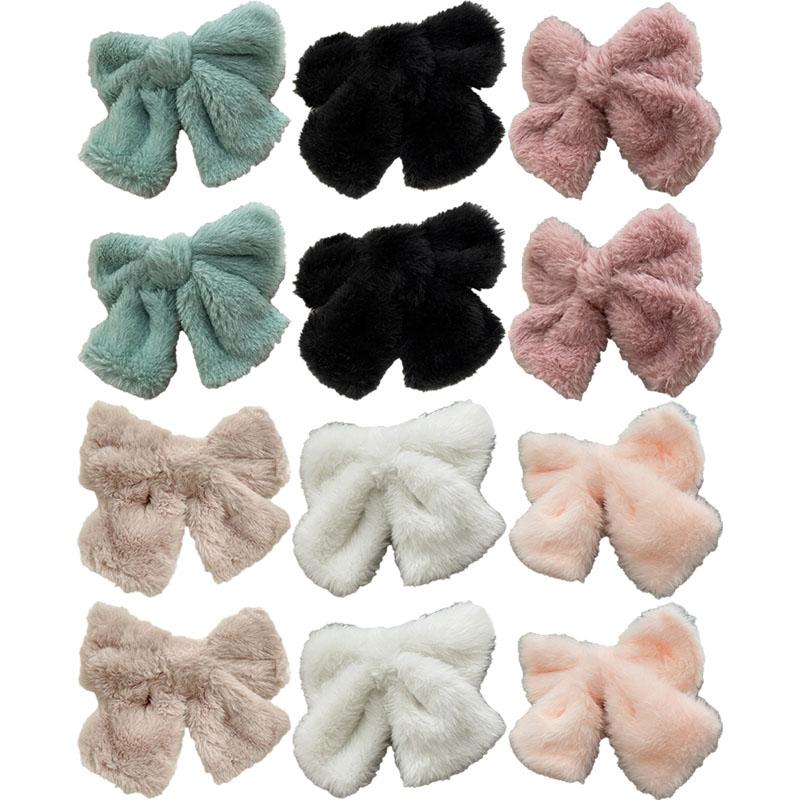 Nuova Pinza per Capelli con Fiocco in Peluche Carino Invernale, Pinzette a Fiocco Semplici Colorate Solide Coreane, Grande Fermaglio per Capelli per Bambine