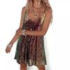 Spring and Summer Women's European and American Parties Sexy Sequins Suspender Dress Pure Desire Wind Sleeveless V-neck Beads Short