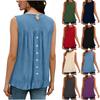Women's Sleeveless Button Down Shirt Casual Summer Blouse Loose Fit Round Neck Ruffle Hem Lightweight Top