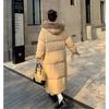 Chinese Style Cotton Coat with Fur Collar Women Winter Long Loose Solid Color Warm Jacket