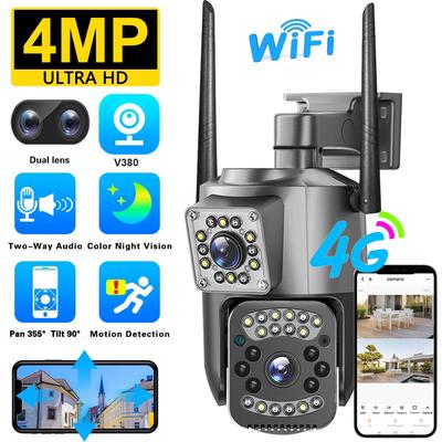 LS VISION 2K HD Waterproof EU IP Camera Wifi 4G Sim Card PTZ 4MP Dual Lens Outdoor AI Human Tracking Color Night Vision CCTV Security Camera