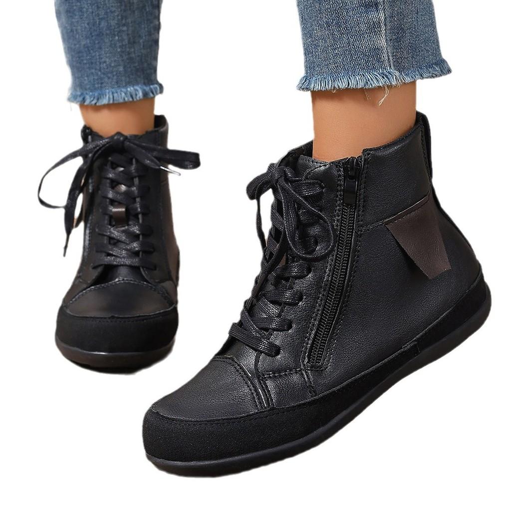 Stylish Adult Women's Solid Color Fashion Boots With Comfortable Flat Sole And Side Zipper