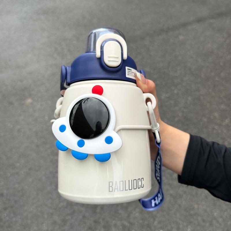 

Мультяшный стакан с трубочкой «Космонавт», внутренний слой из нержавеющей стали 316, большая емкость, бутылка для воды белый