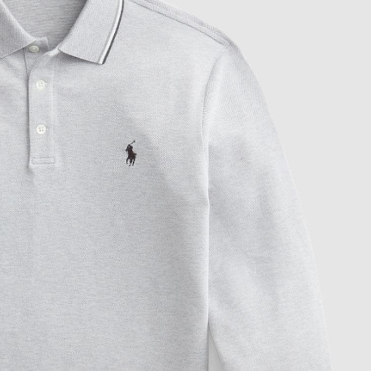 Polo Ralph Lauren Striped Trim Small Pony Embroidered Casual Long Sleeve Polo Shirt Men tops Light-Gray MNPOKNI16821196-020