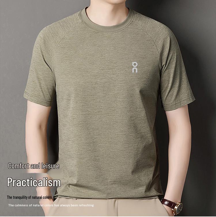 Men's Summer Casual Round Neck Short Sleeve T-shirt - Middle-Aged Fashion, Versatile & Breathable Top