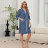 Women's Floral Print Zip Front Robe with Pockets, 3/4 Sleeve, Lightweight Knee Length Loungewear